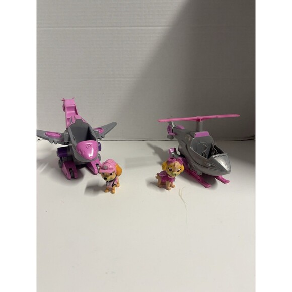 Paw Patrol  Deluxe Pink Skye Helicopter & Dino Rescue Vehicles & Figure Lot - Picture 1 of 5